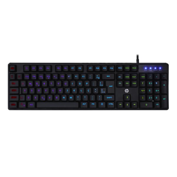 Teclado gamer com fio de membrana retroiluminado HP K300 com iluminação de cores mistas, 4 indicadores LED, tampas de teclas de injeção dupla com acabamento fosco e tecla de bloqueio do Windows - Image 4